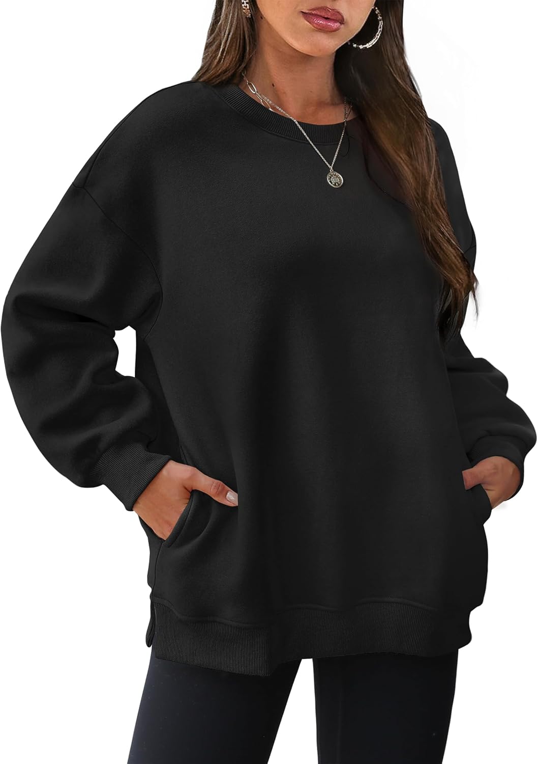 WIHOLL Womens Oversized Sweatshirts Crewneck Long Sleeve Tops Fleece Pullover Fa...