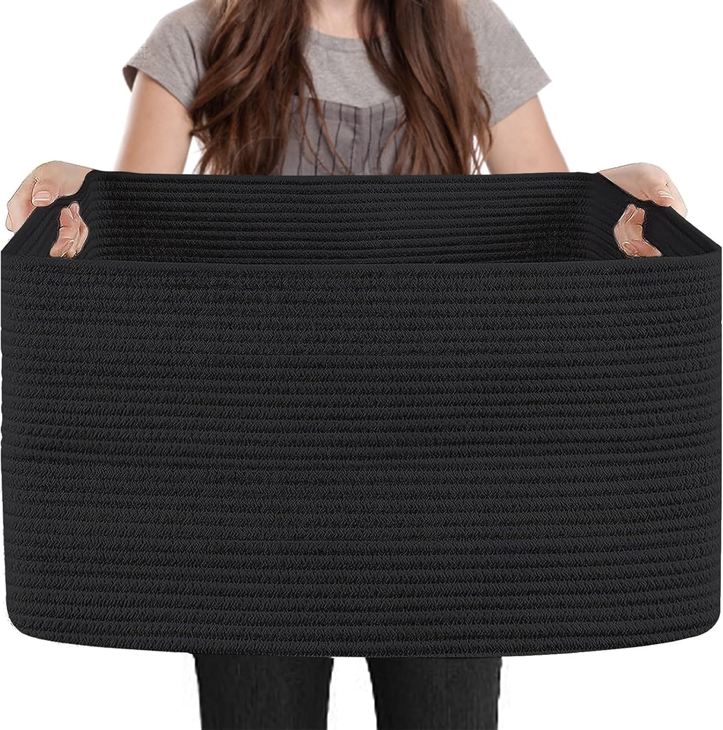 Extra Large Rectangle Storage Basket, 23.6" x 17" x 12" Black Blanket Basket Sto...