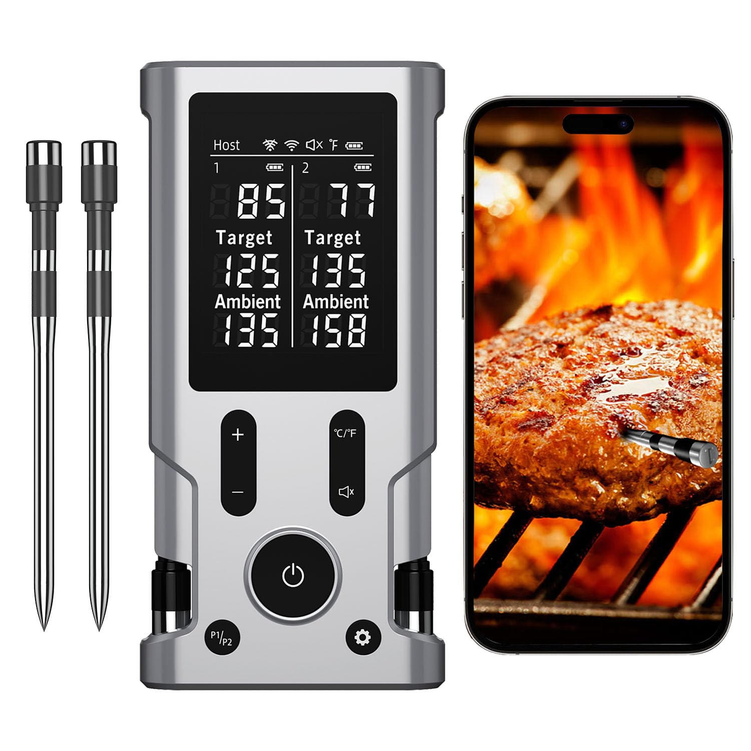 Wireless Meat Thermometer, 800FT Bluetooth Cooking Thermometer, 2 Ultra-Thin Pro...