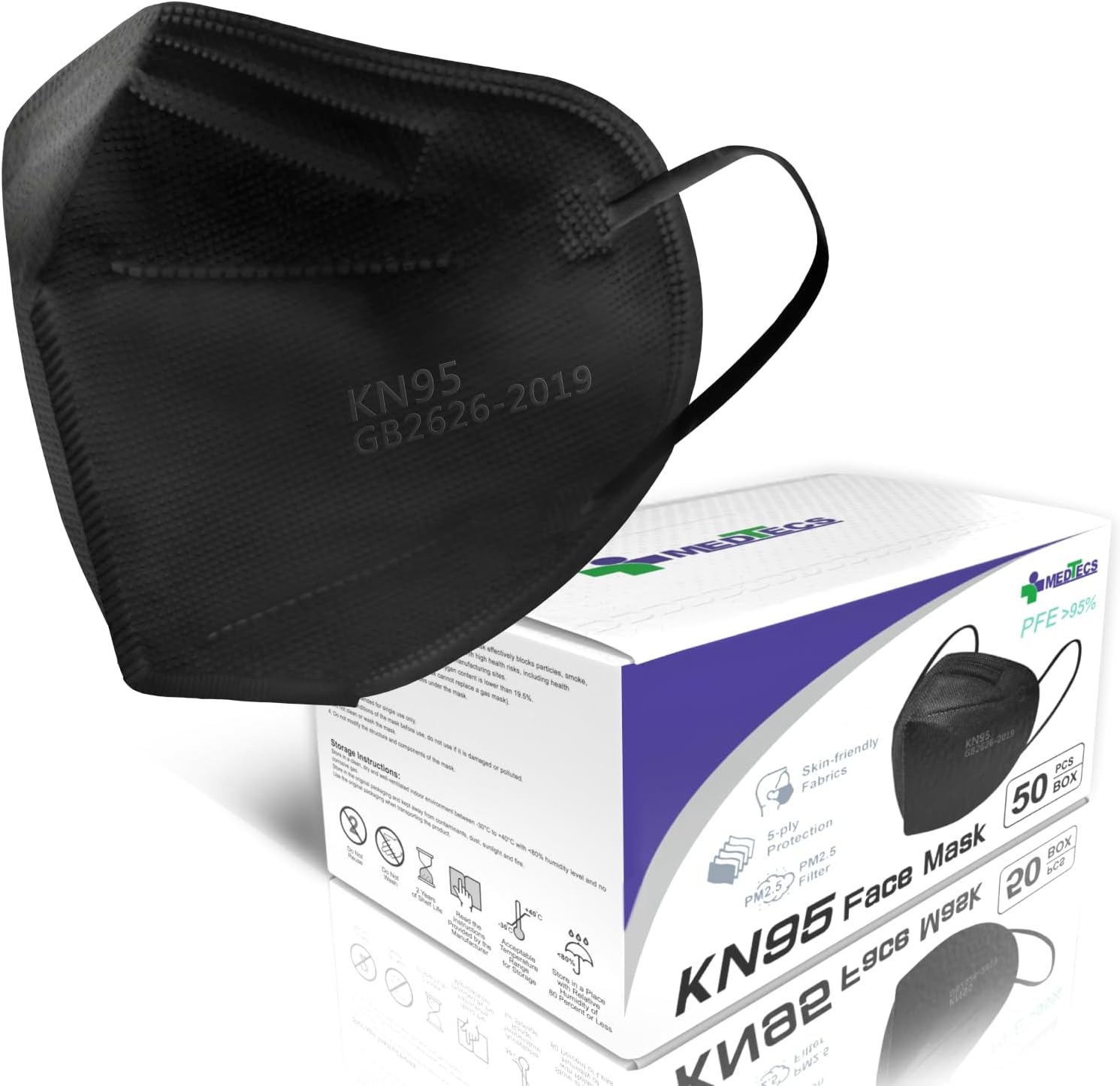 Medtecs KN95 Face Masks Disposable - Individually Wrapped, 5 Ply Protection & Ex...