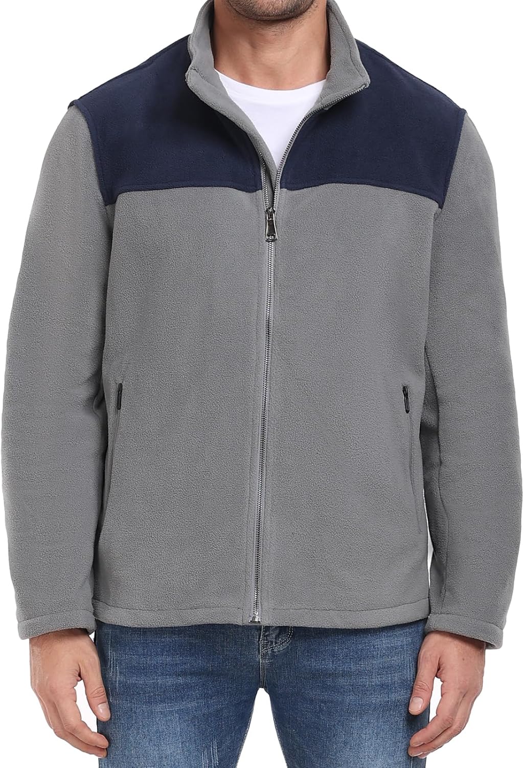 PEGENO Men's Fleece Jacket Classic Full Zip Stand Collar Lightweight Casual Soft...