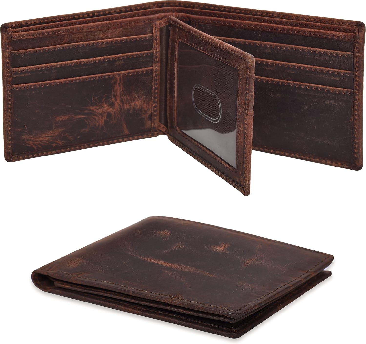 Mens Slim Wallet | Minimalist Brown Leather Fabric | RFID Blocking | Bifold Cred...