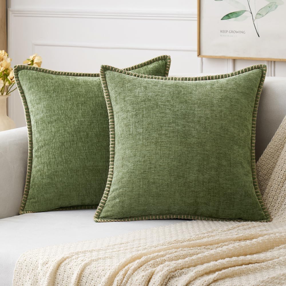MIULEE Pack of 2 Couch Throw Pillow Covers 18x18 Inch Sage Green Farmhouse Decor...