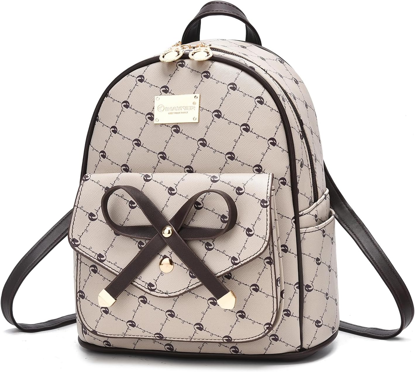 I IHAYNER Girls Bowknot Cute Leather Backpack Mini Backpack Purse for Women Khak...