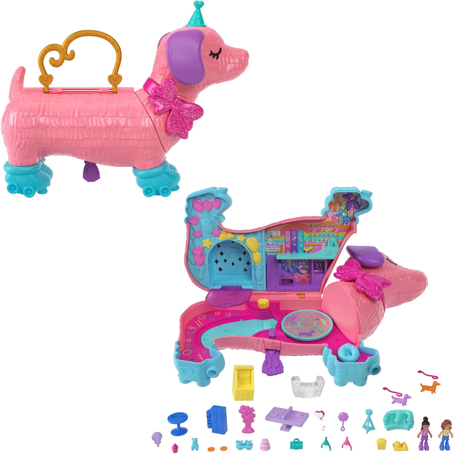 Polly Pocket Dolls and Playset, Animal Toys Puppy Party with 2 Dolls and 25+ Acc...