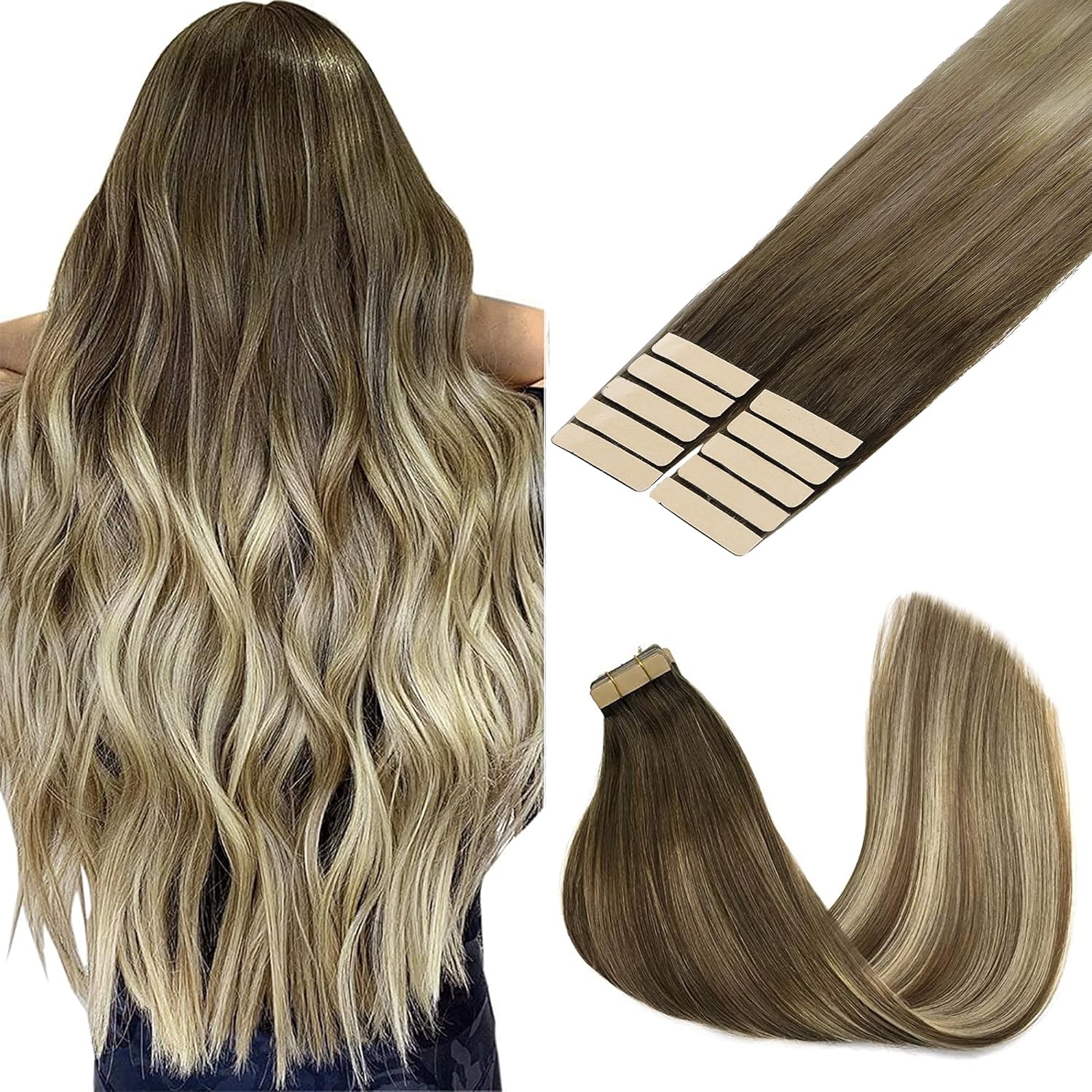 GOO GOO Tape in Hair Extensions human hair, tape Hair Extensions, 22inch 30g 10p...