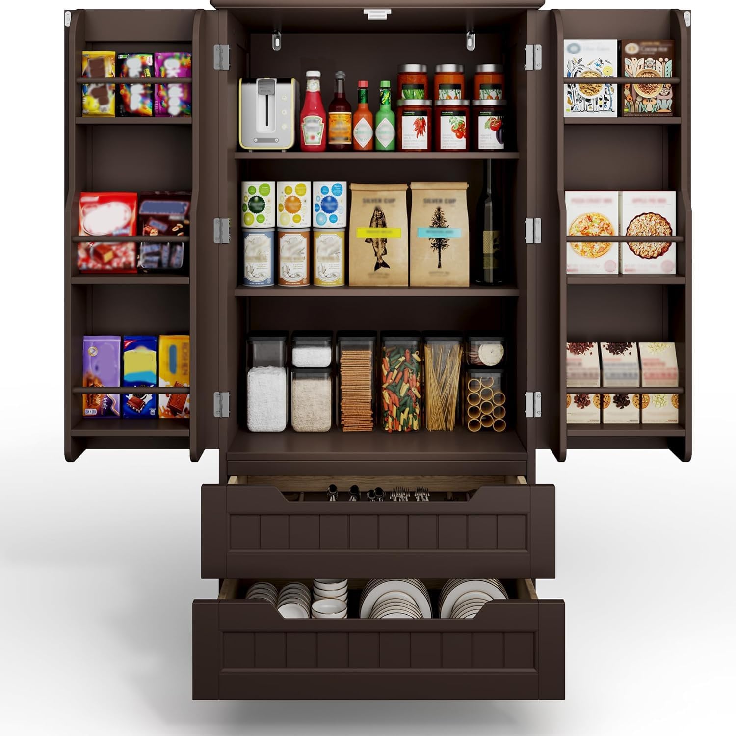 Gizoon 47" Kitchen Pantry Storage Cabinet with Drawers Freestanding Bathroom Sto...