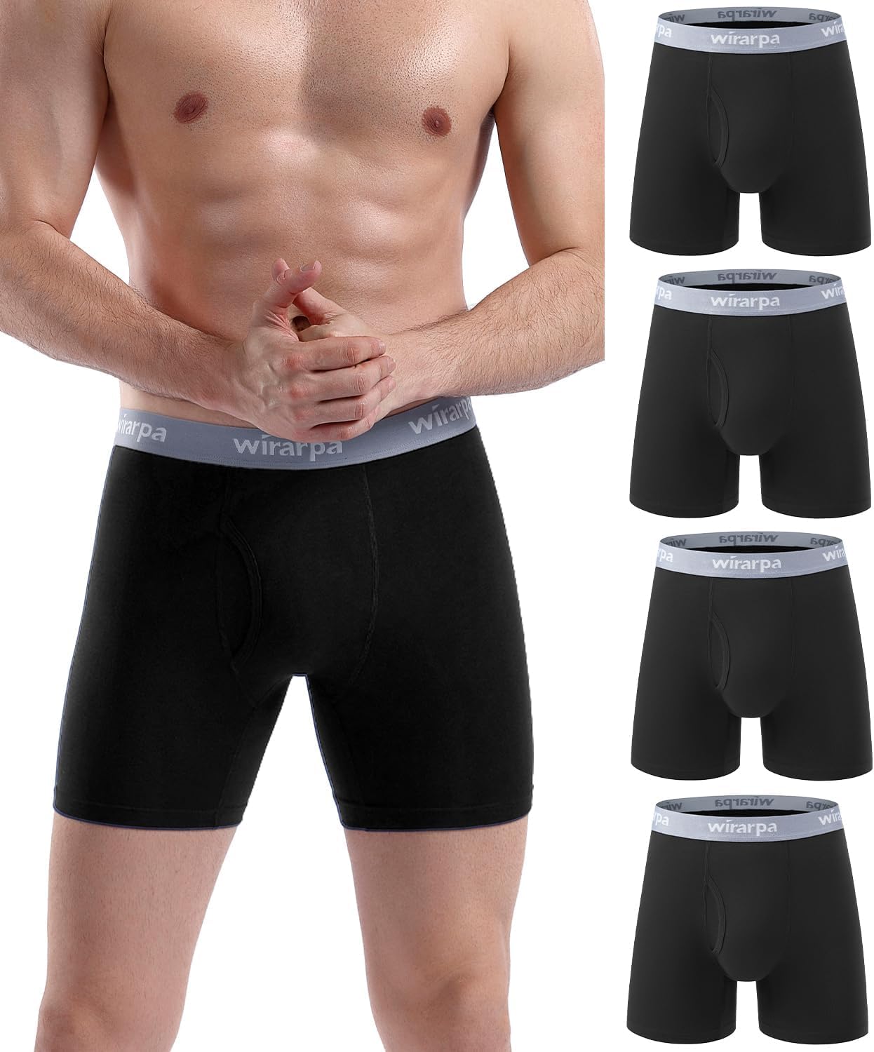 wirarpa Men's Boxer Briefs Cotton Stretch Underwear Open Fly Tagless Underpants...