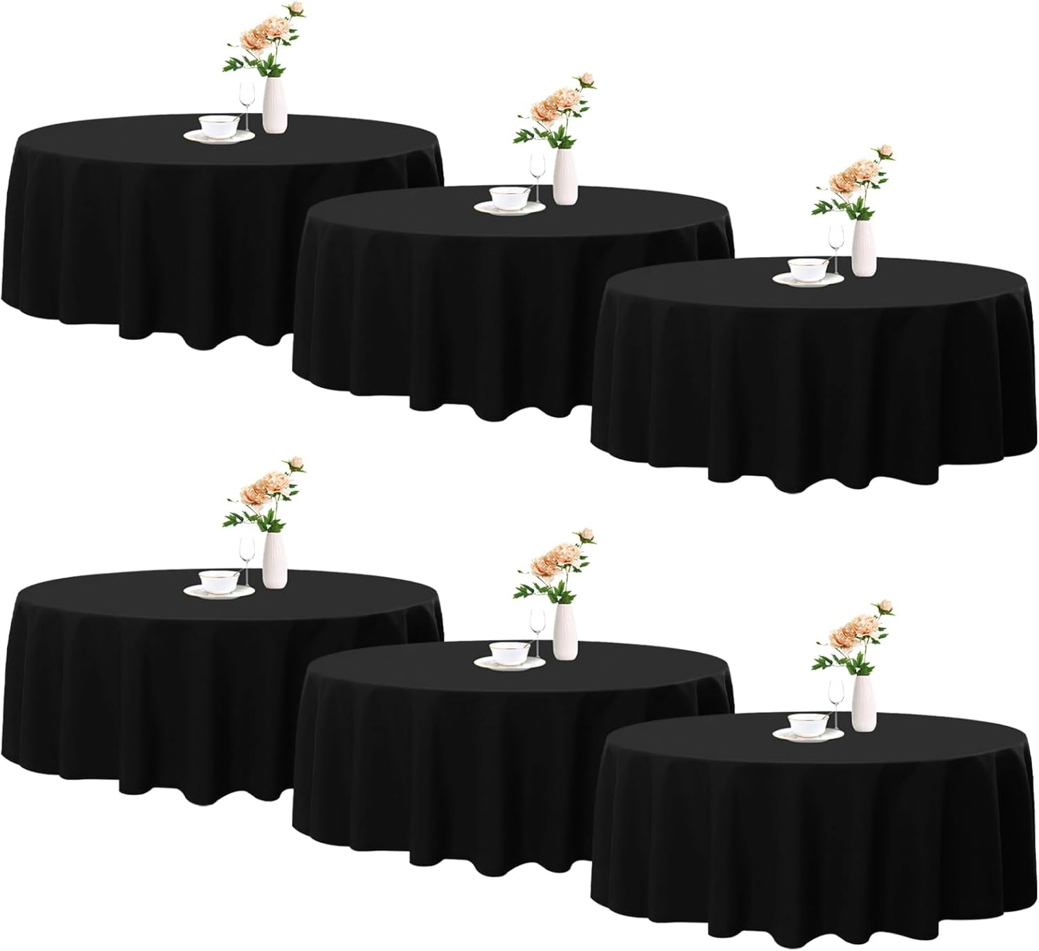 Romanstile 6 Pack Black Round Tablecloth 120 Inch, Reusable and Washable Circle...