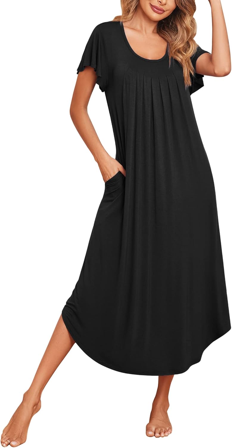 Ekouaer Women's Nightgowns Long Sleepshirt Short Flare Sleeve Sleepwear Soft Nig...