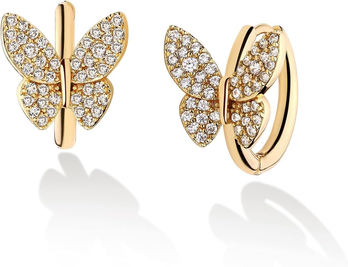 VACRONA Cubic Zirconia Huggie Earrings 14k Gold Plated Tiny Earrings Small Huggi...