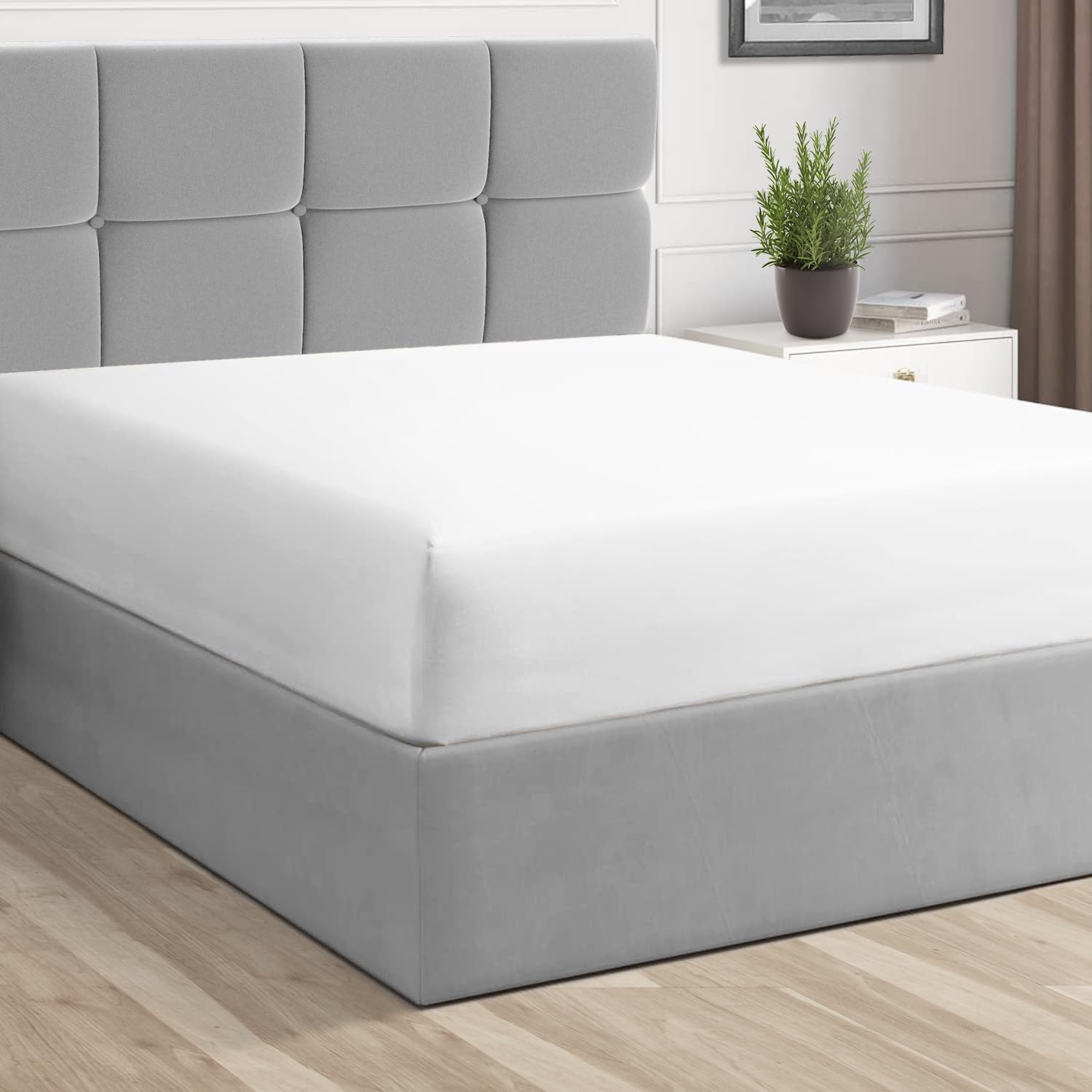 Pizuna Pure Combed Cotton Fitted Sheets Double White, 600 Thread Count 100% Long...