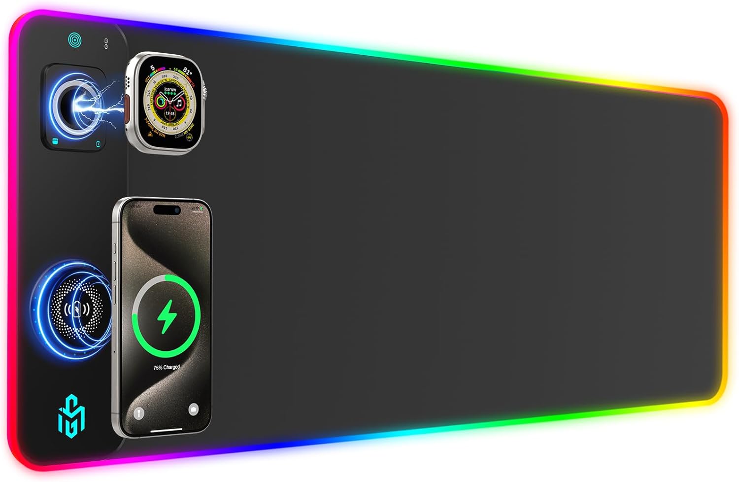 GIM Wireless Charging RGB Gaming Mouse Pad 15W, LED Mouse Mat 800x300x4MM, 10 Li...