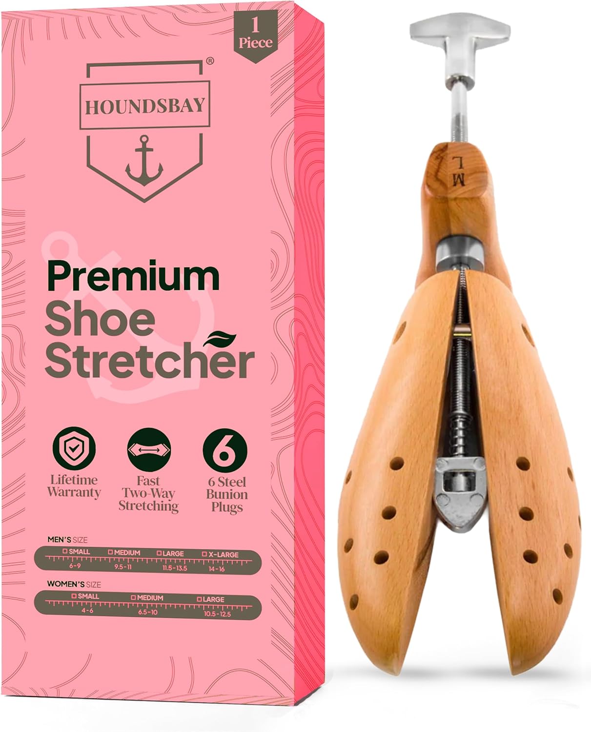 HOUNDSBAY Bulldog Premium Professional 2-way Wooden Shoe Stretcher for Men & Wom...