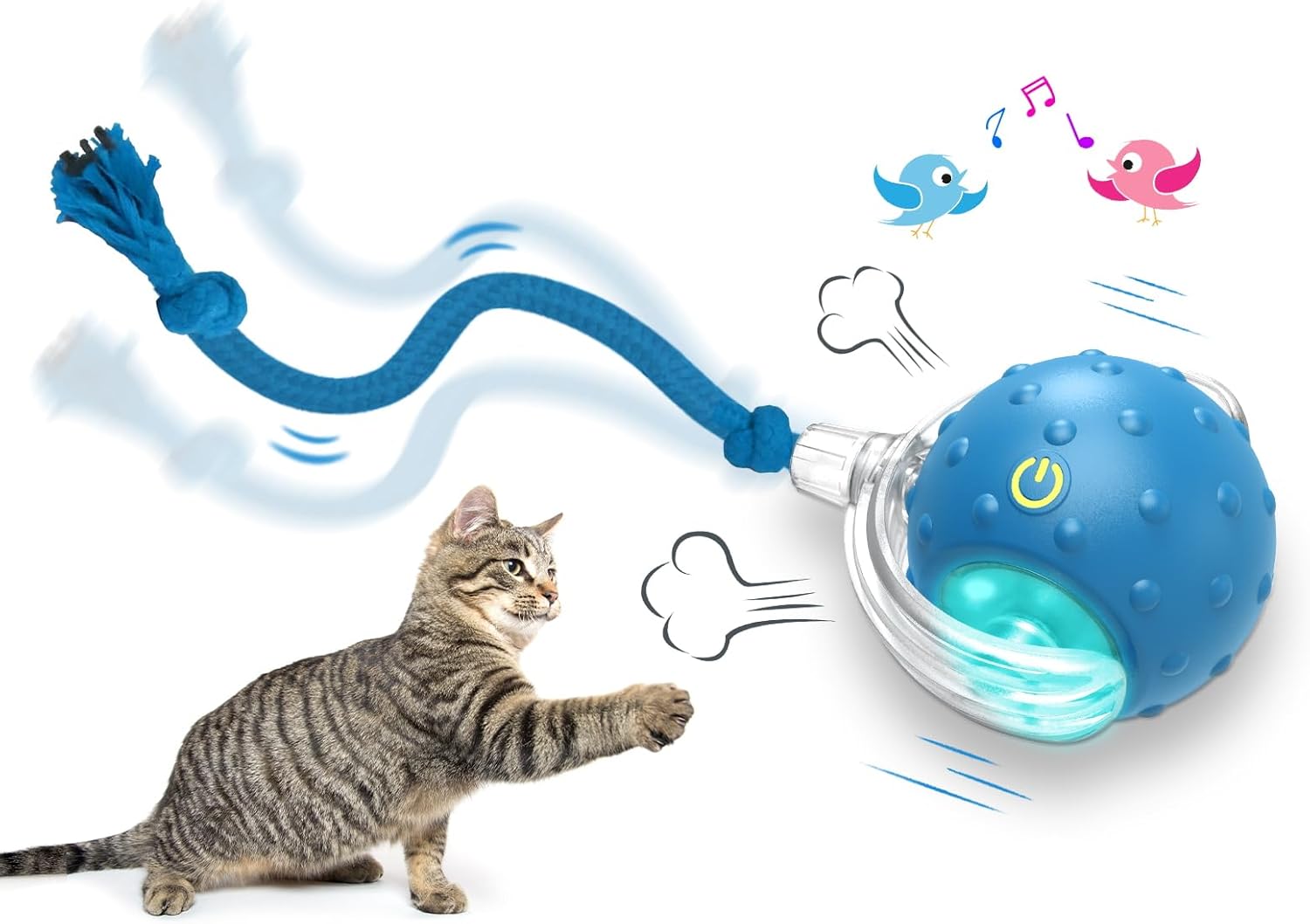 Interactive Cat Toys Ball for Indoor Cats Fast Rolling on Carpet, Chirping & Mot...