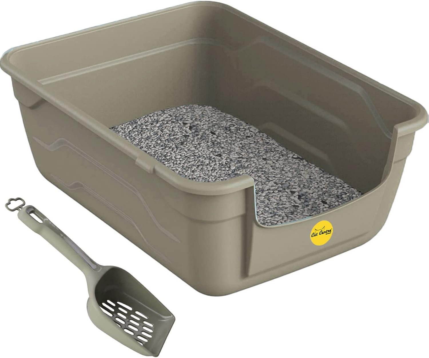 CAT CENTRE Grey Large Cat Kitten Litter Tray Box + Waste Scoop Set High Sided De...