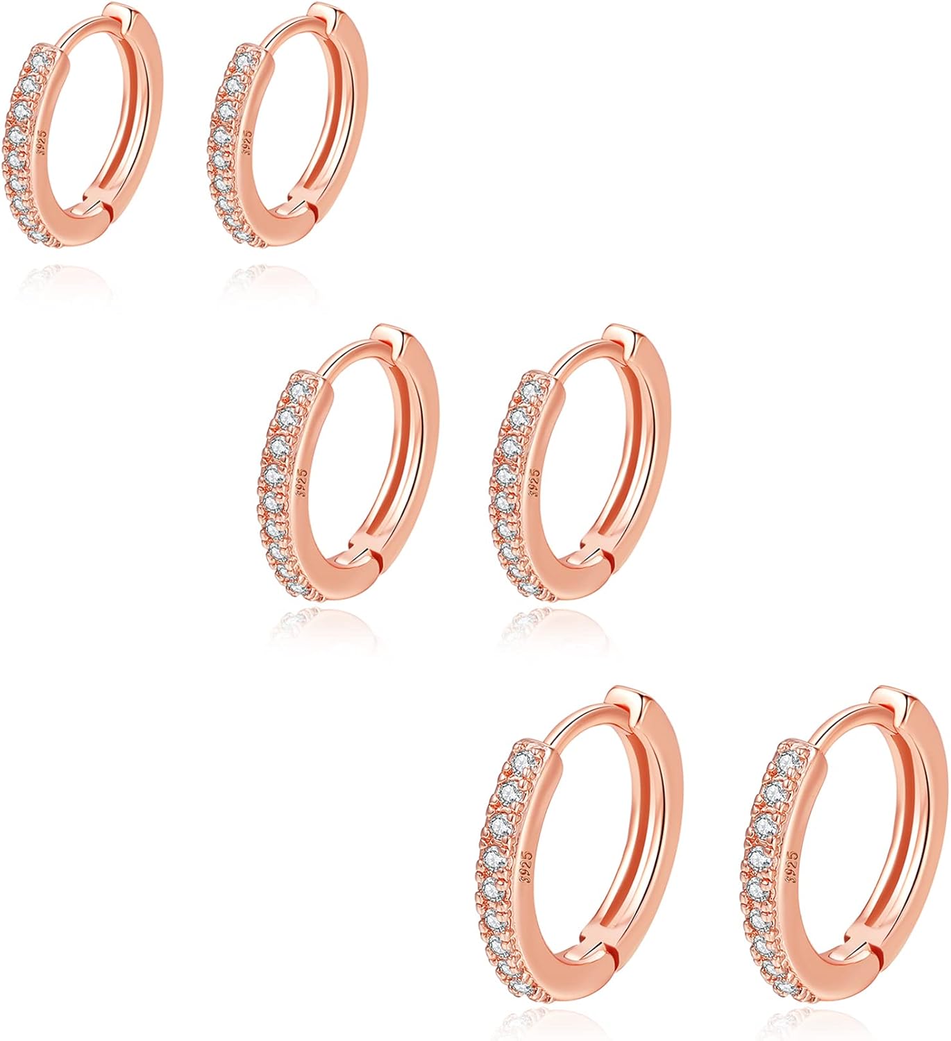 3 Pairs Sterling Silver Hoop Earrings for Women S925 Huggie Hoop Earrings With C...