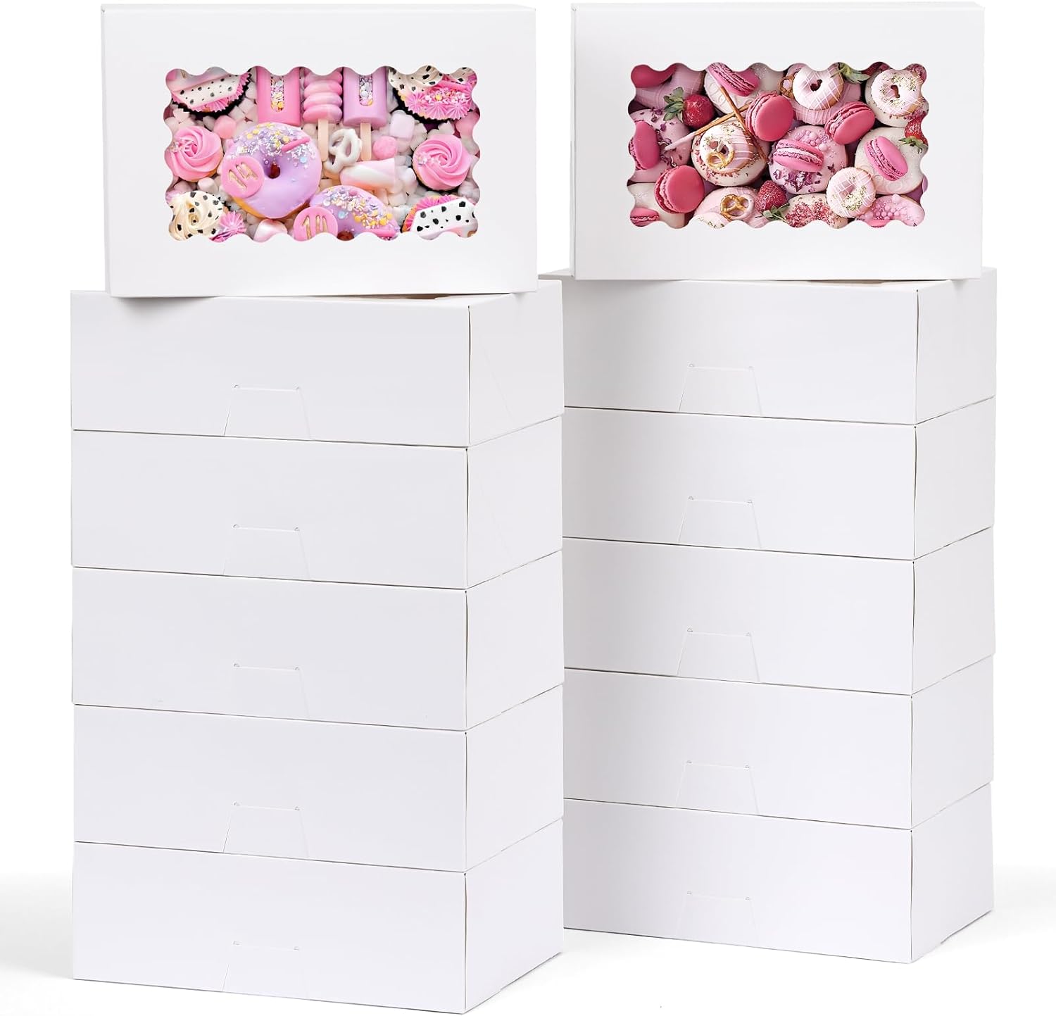 Moretoes 28pcs Cookie Boxes with Window, 9x6x3 Inch White Bakery Boxes, Valentin...