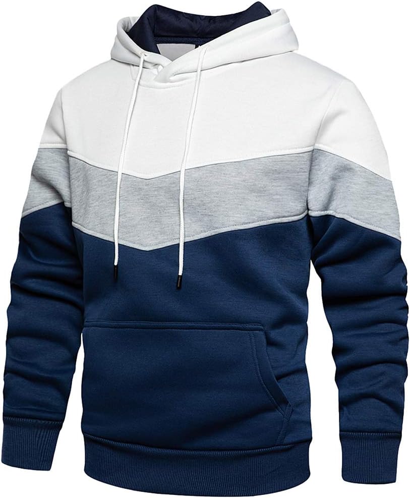 LBL Men's Fleece Hoodie Pullover Casual Hoody Contrast Color Drawstring Sweatshi...