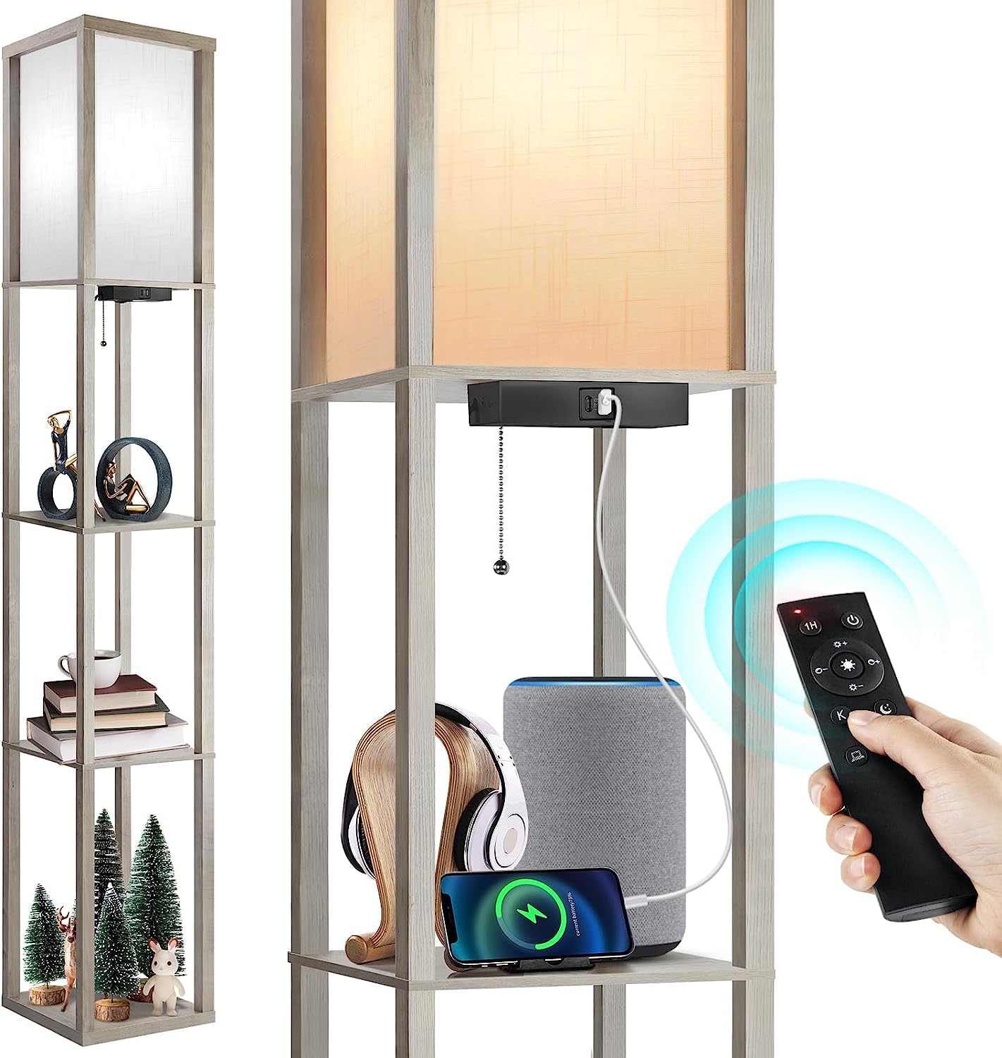 OUTON Floor Lamp Shelf with Remote Control, Dimmable & 4 Colour Temperature Adju...