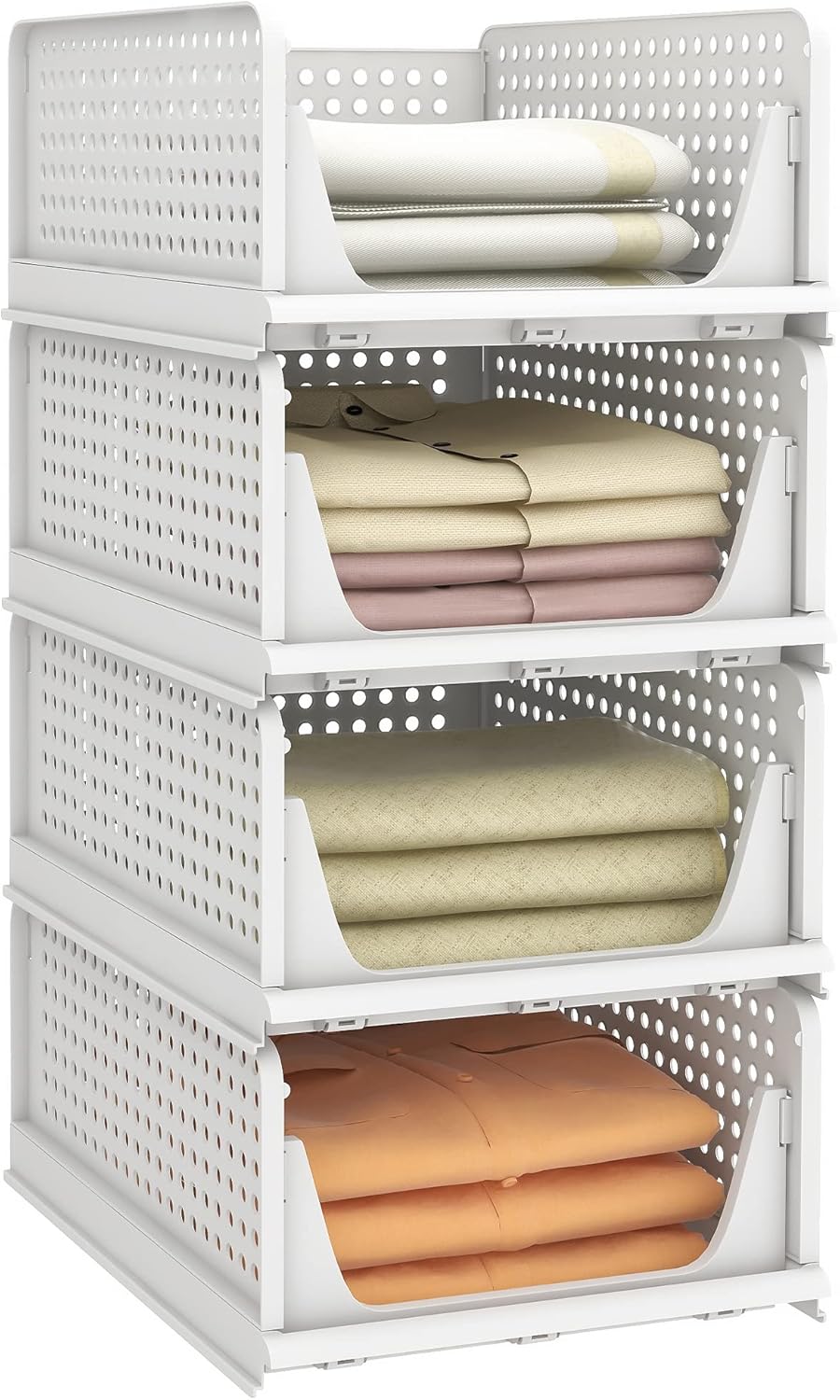 Pinkpum Stackable Plastic Storage Basket, Foldable Closet Organizers and Storage...