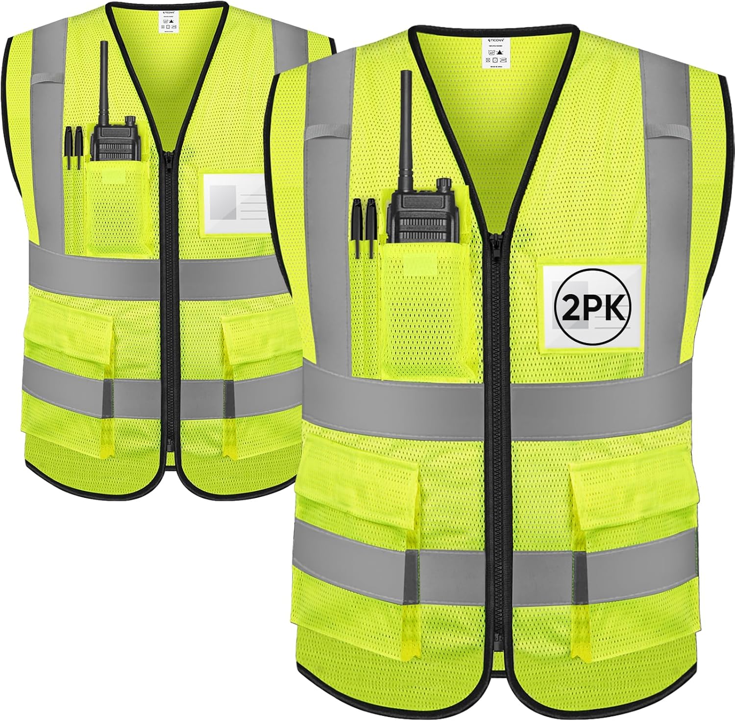 TICONN Reflective Safety Vest High Visibility Class II Mesh Vest for Women & Men...
