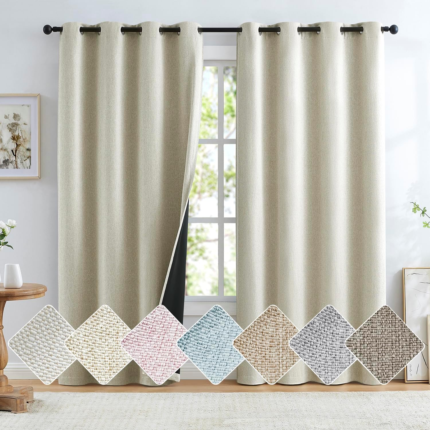 Natural Linen Blackout Curtains for Bedroom 108 inch Extra Long Thermal Insulate...
