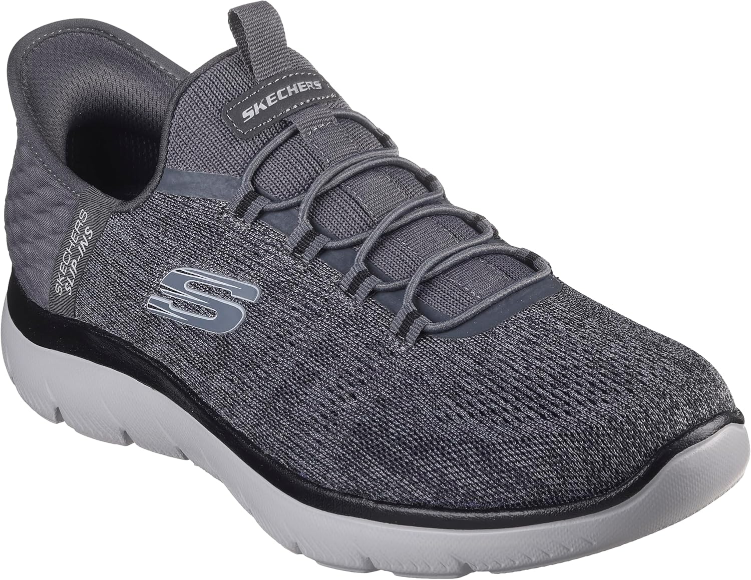 Skechers Men's Summits Key Pace Trainers 6 UK Charcoal Mesh Black Trim