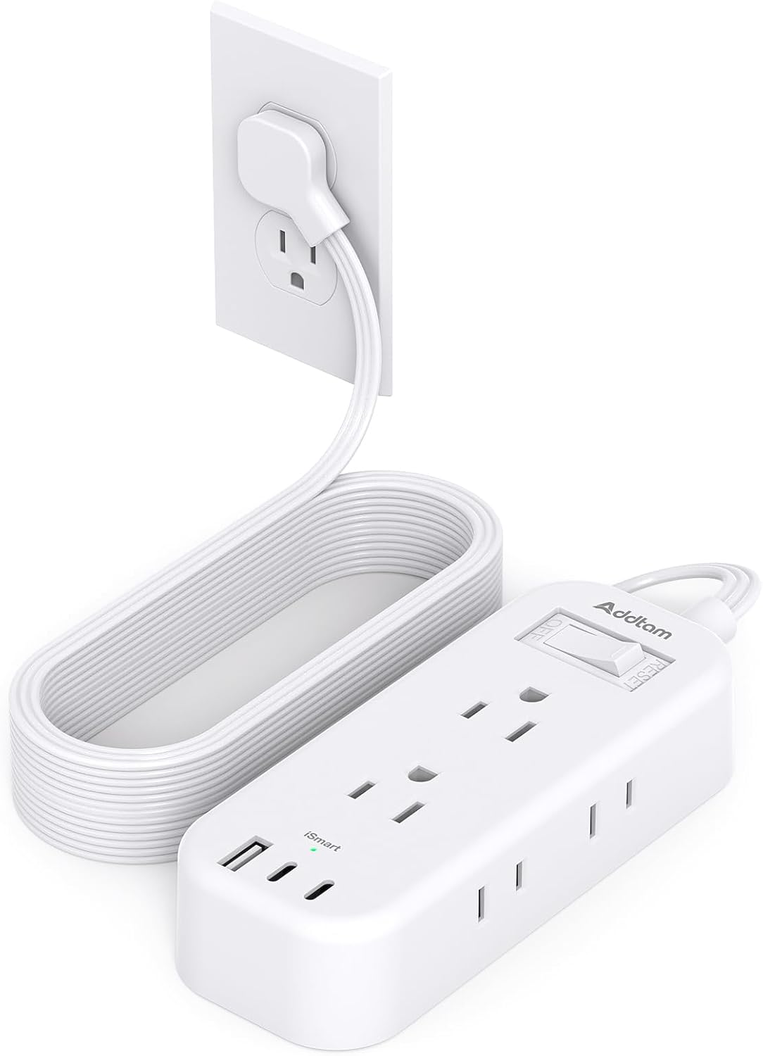 Extension Cord 15 ft - Power Strip Surge Protector, Flat Plug with 6 AC Outlet E...