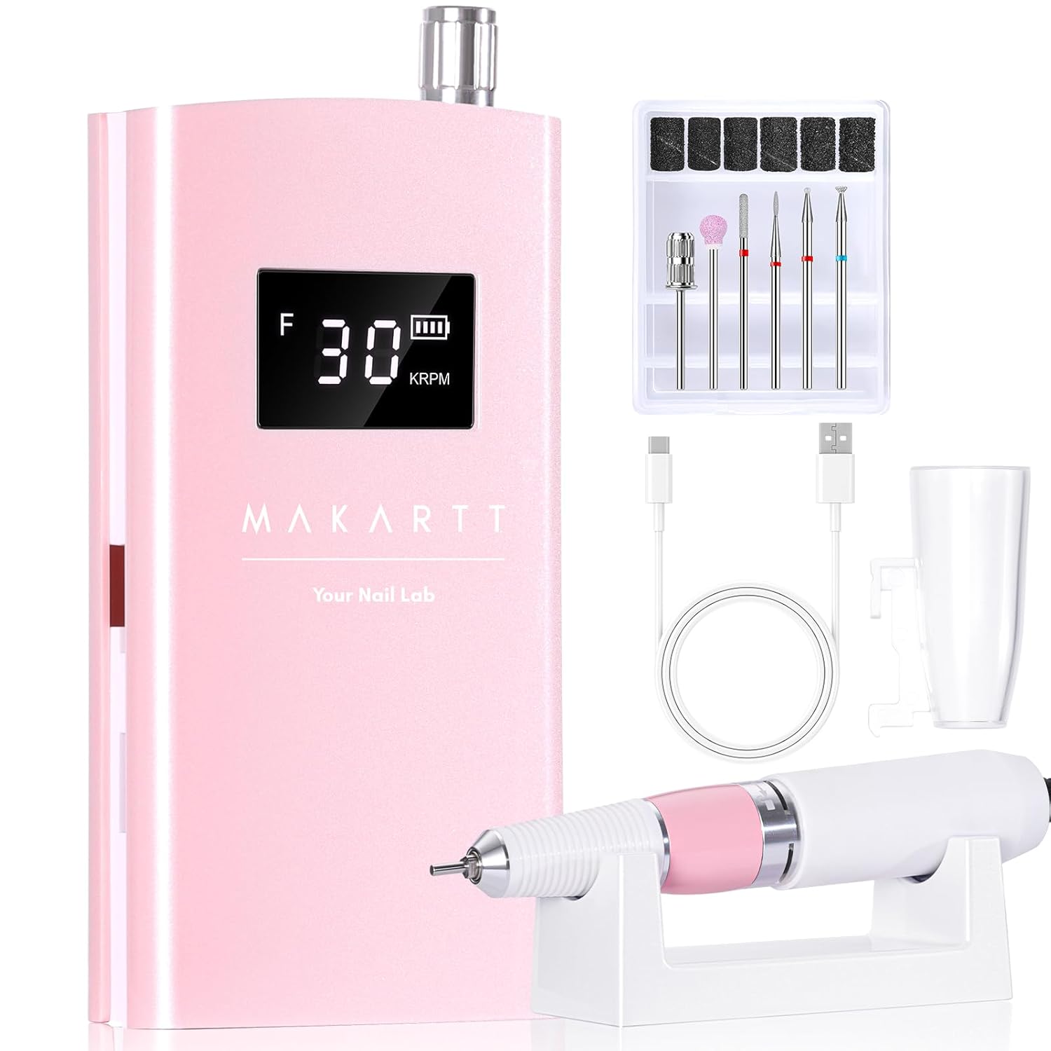 Makartt Electric Nail Drill, 30000RPM Rechargeable E File, Perlarie Pearly Pink...