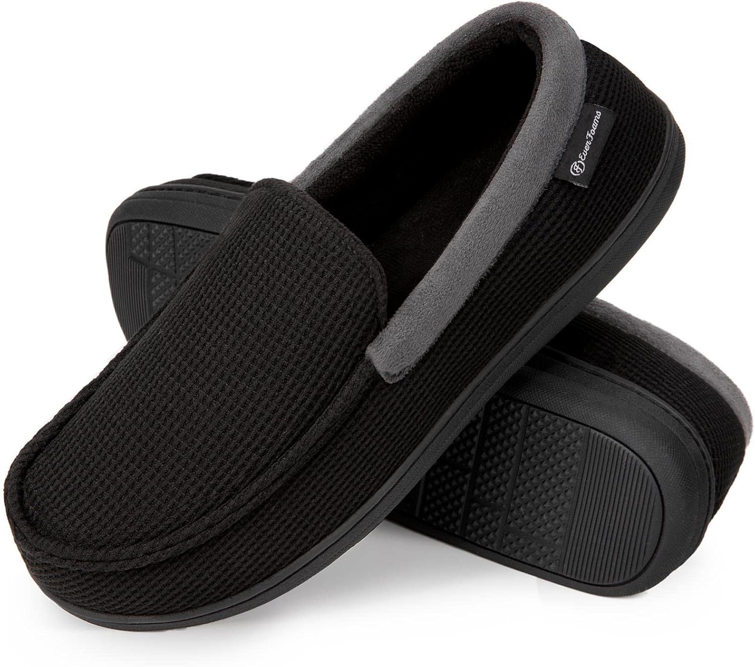 EverFoams Men's Comfort Memory Foam Moccasin Slippers Breathable Terry Cloth Hou...