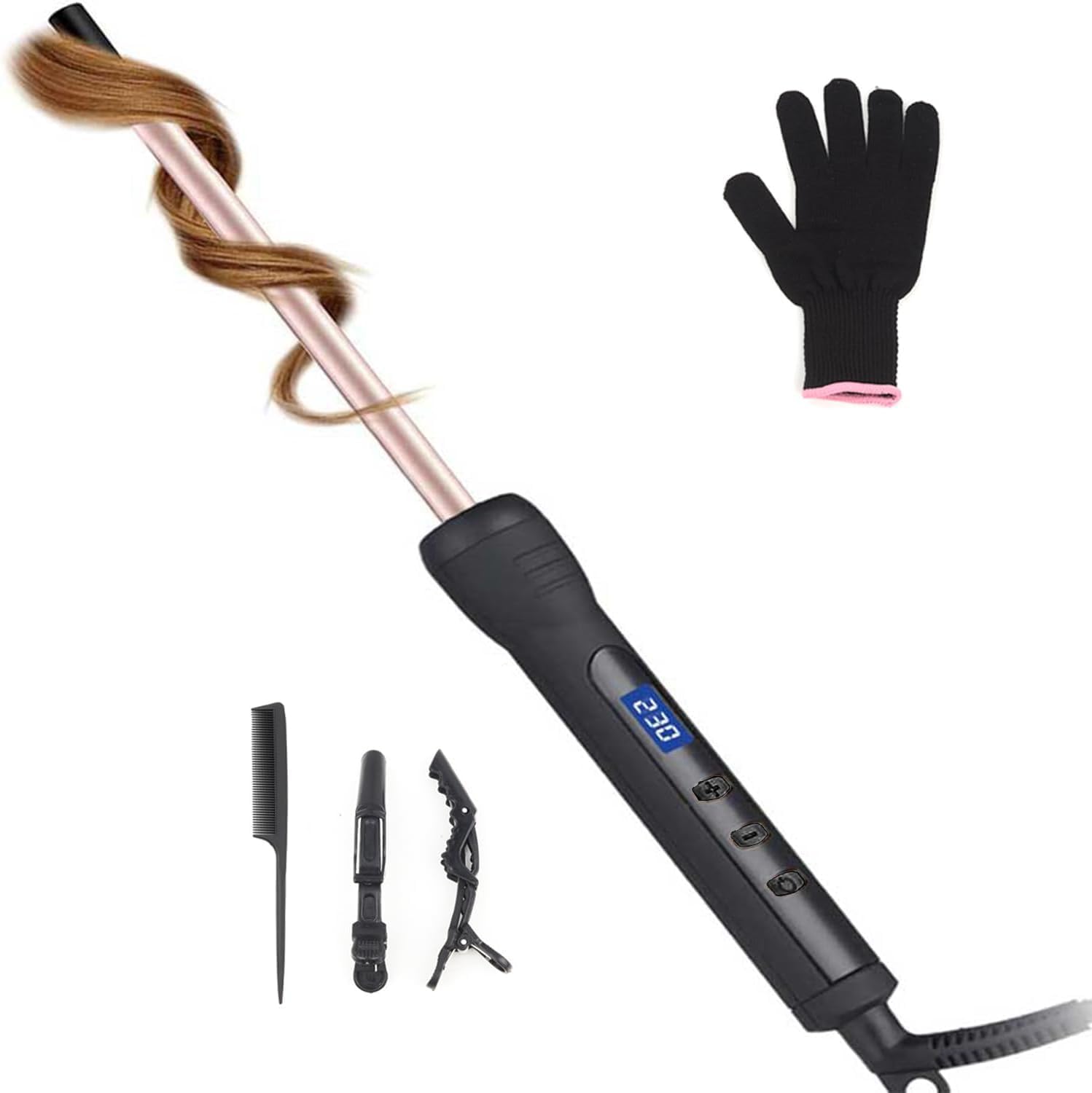 Curling Wand 9MM, Thin Curling Iron, Tight Curls LCD Display 100-230°C for All H...