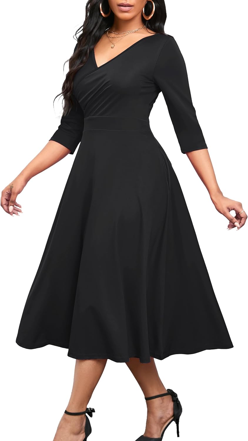 Nmoder Women's Casual Wrap Flared Midi Dress Wedding Guest Cocktail Tea Dresses...
