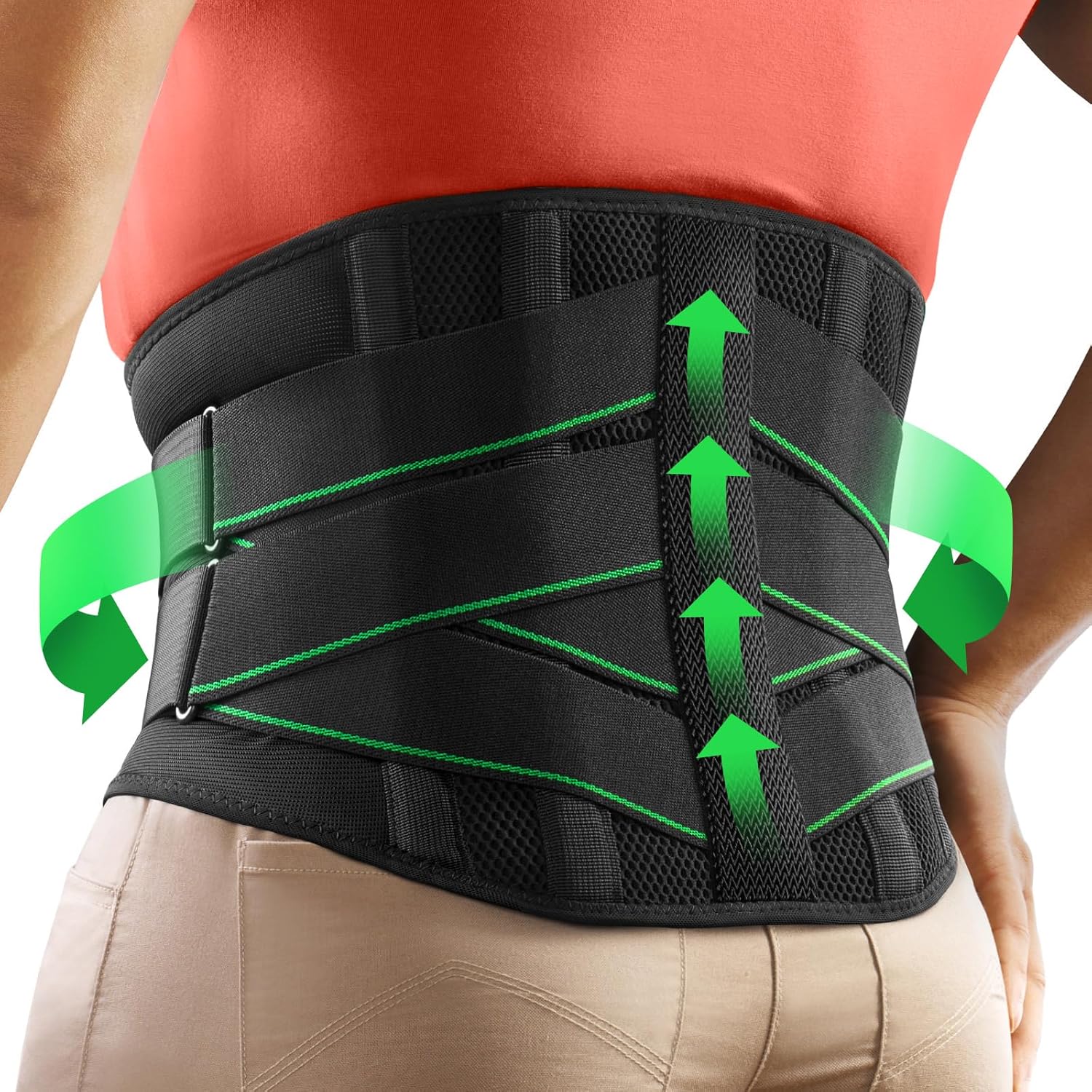 FREETOO Ergonomic Back Support Belt for Men Women Lower Back Pain with 7 Metal S...