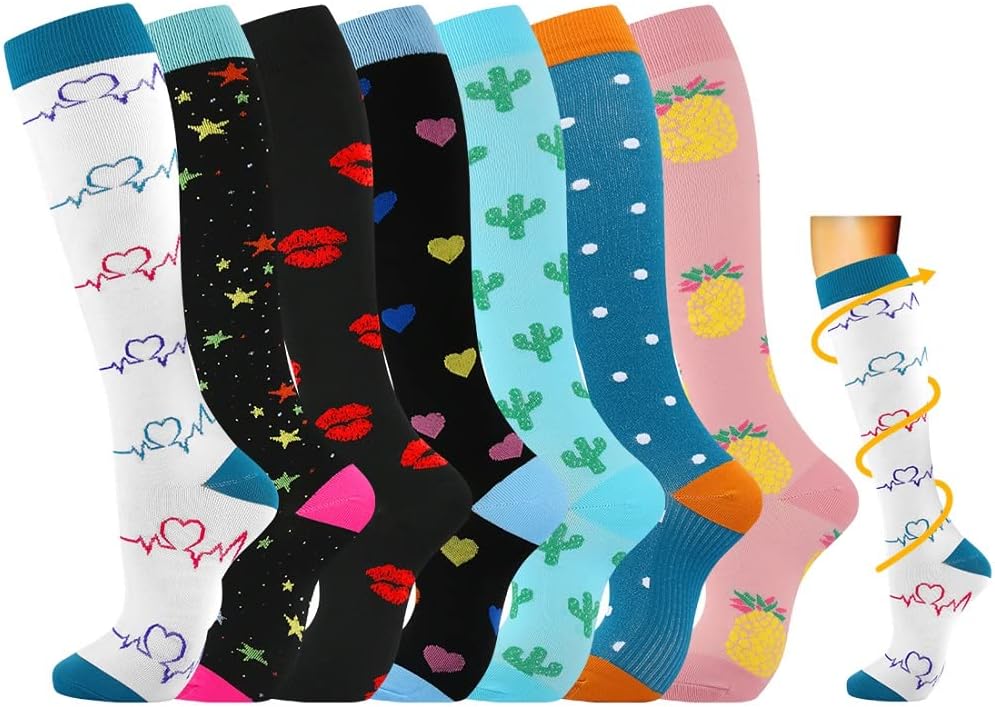 Losvcbcx 7 Pairs Compression Socks for Women & Men 15-20 mmHg is Best Athletic &...