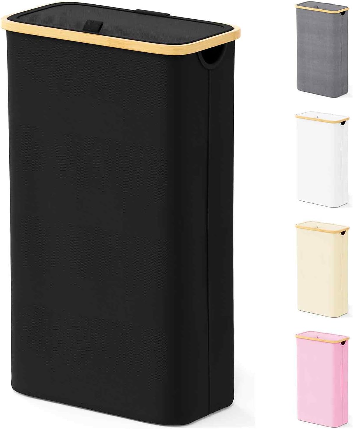 SpaceAid Slim Laundry Hamper with Lid, 65L Narrow Clothes Basket Bin with Bamboo...