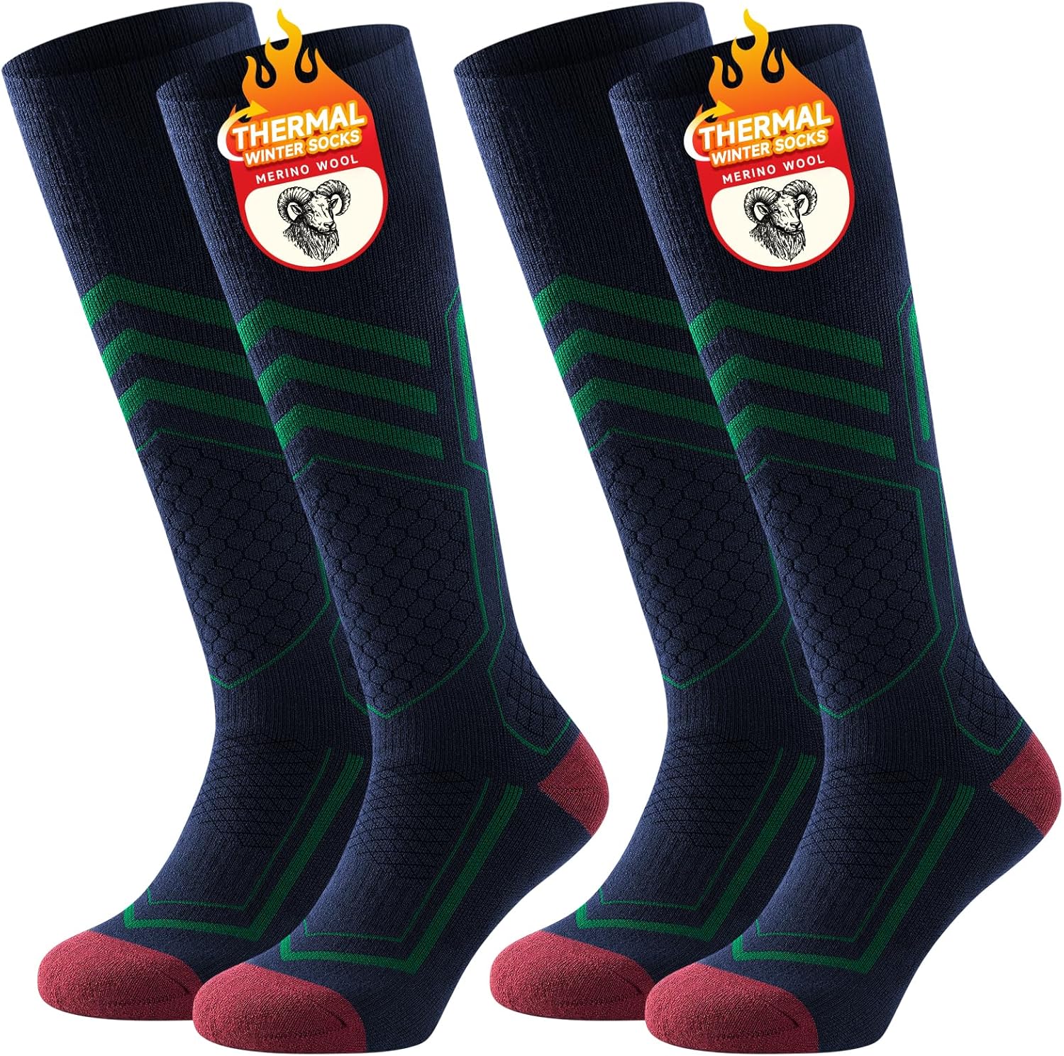 TANSTC Thermal Socks Merino Wool Ski Socks for Men Women,Winter Thick Warm Knee...