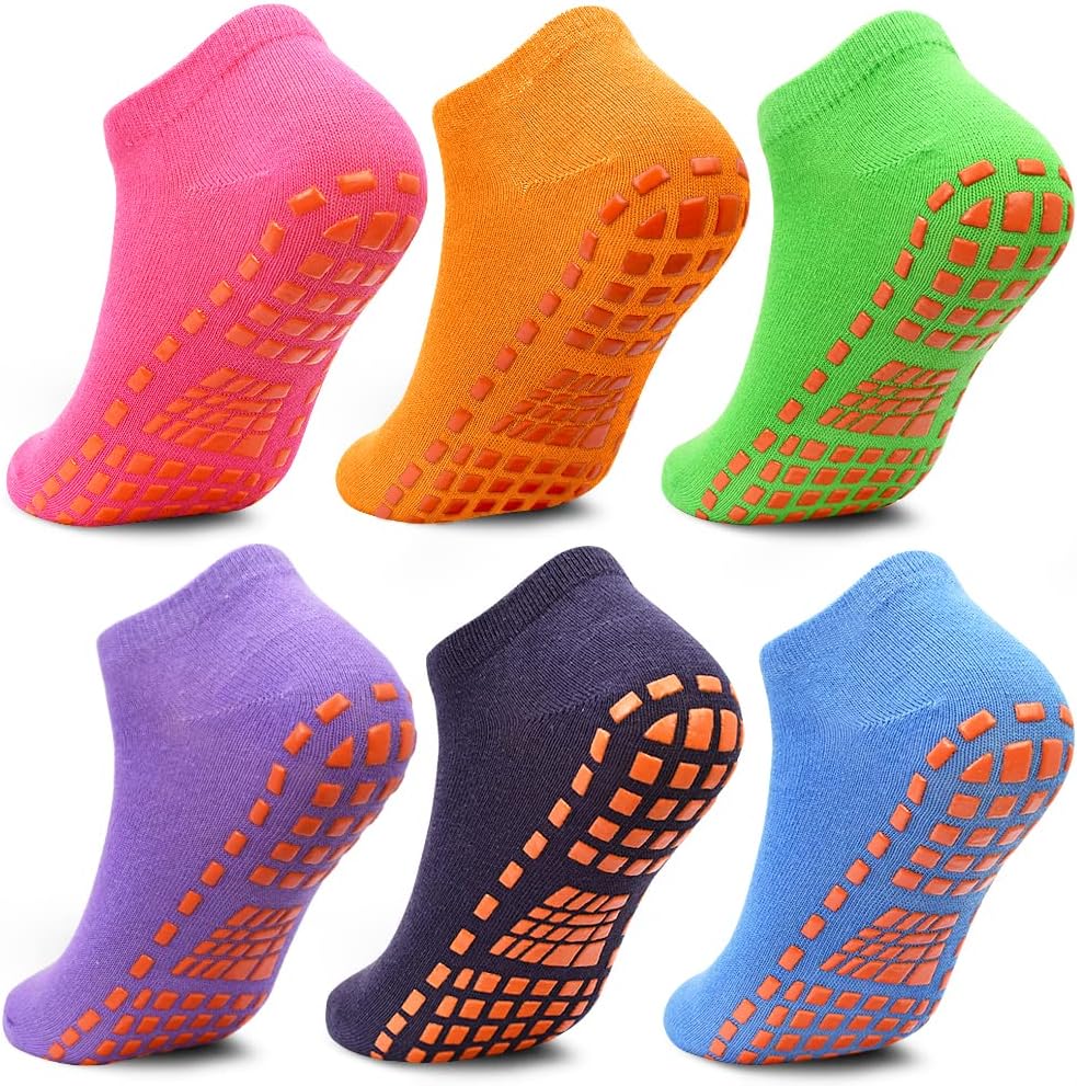 HYCLES Kids Non-Silp Ankle Socks with Girp- 6 Pairs Trampoline Unisex Toddler So...