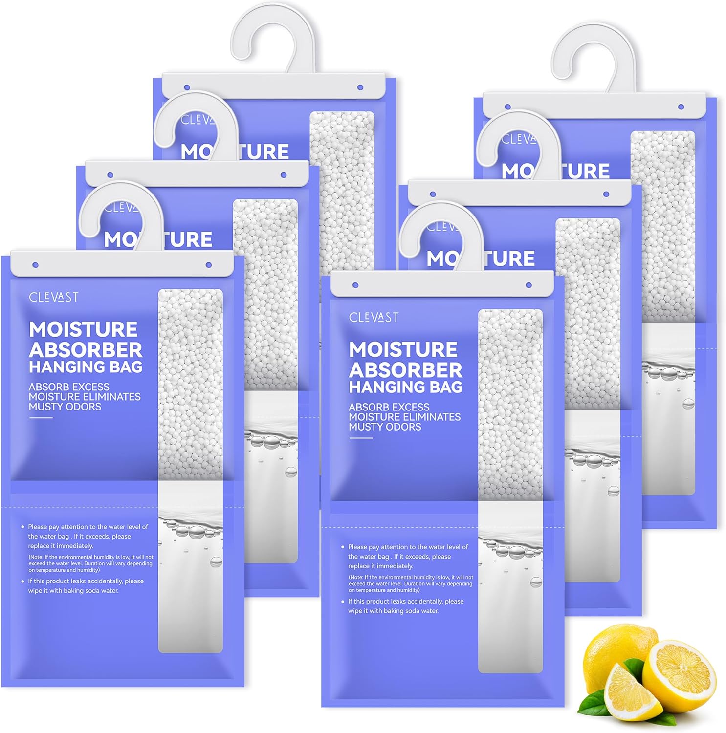 CLEVAST Moisture Absorbers Packets 6 Pack, Lemon Fragrance Big Dehumidifier Bags...