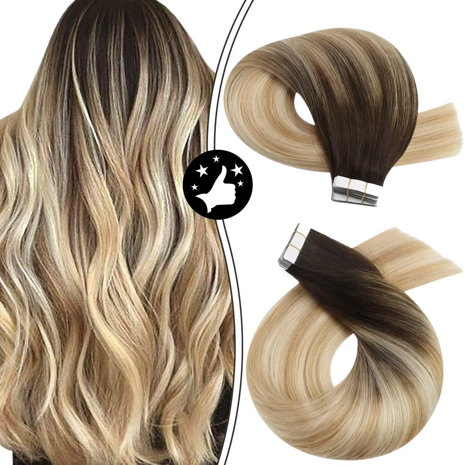 Moresoo Tape in Human Hair Extensions Invisible Hair Tape in Extensions Real Hum...