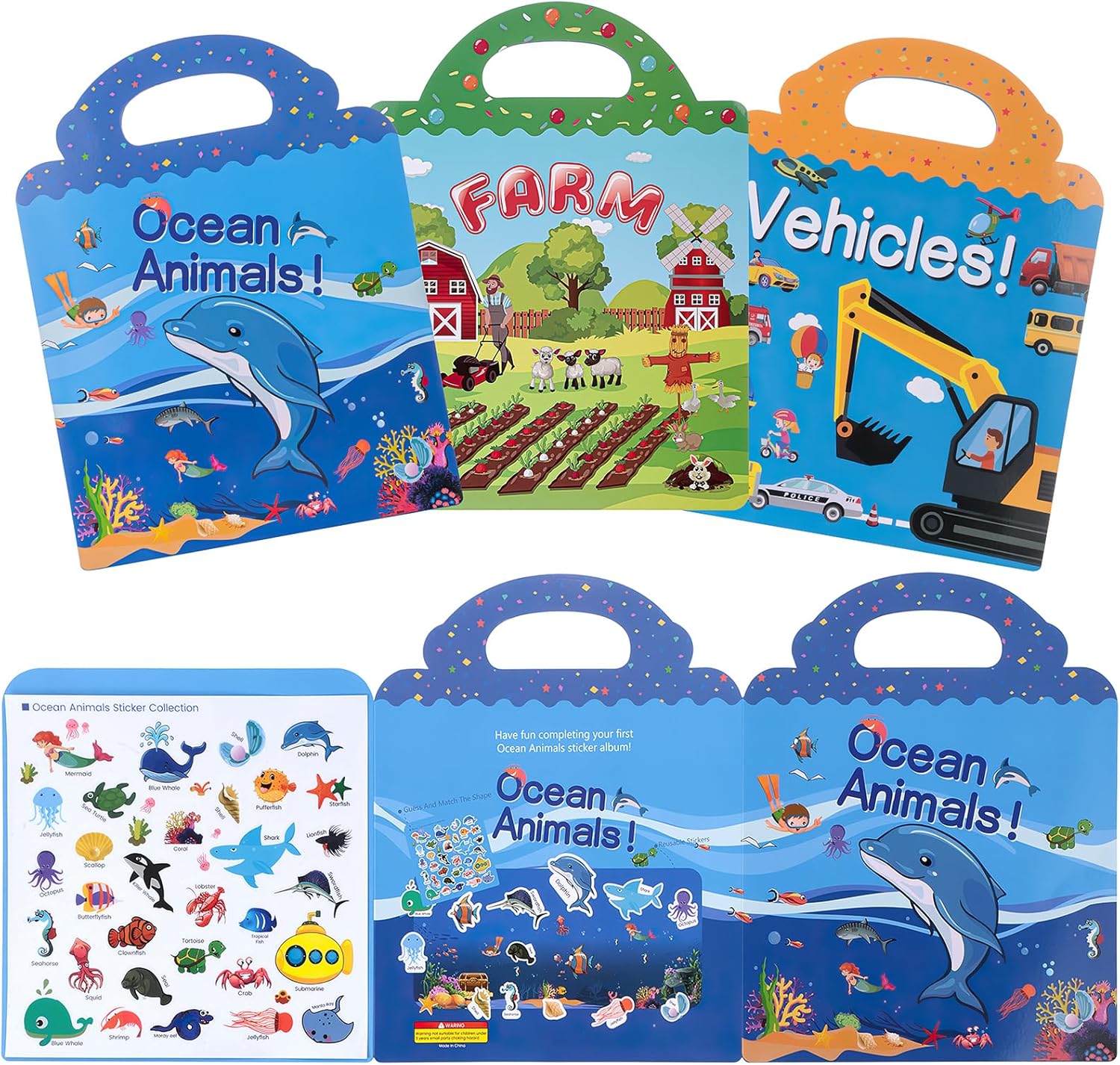 3 Packs Reusable Sticker Books, 3D Puffy Sticker Book for Age 2 3 4 Year Old Kid...