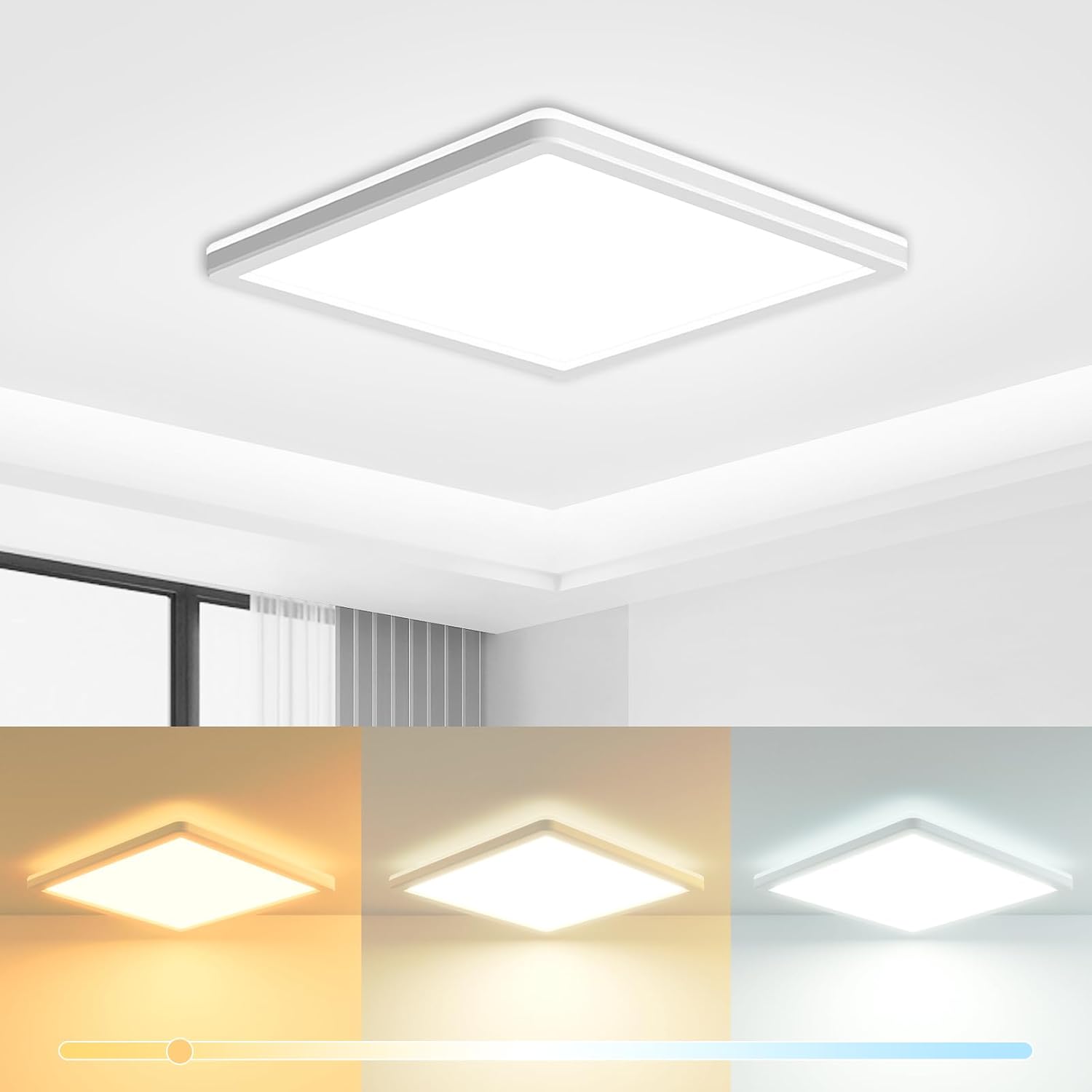 zemty 18CM LED Ceiling Light 3000K/4000K/6500K, 15W 1500LM Square Flush Bathroom...