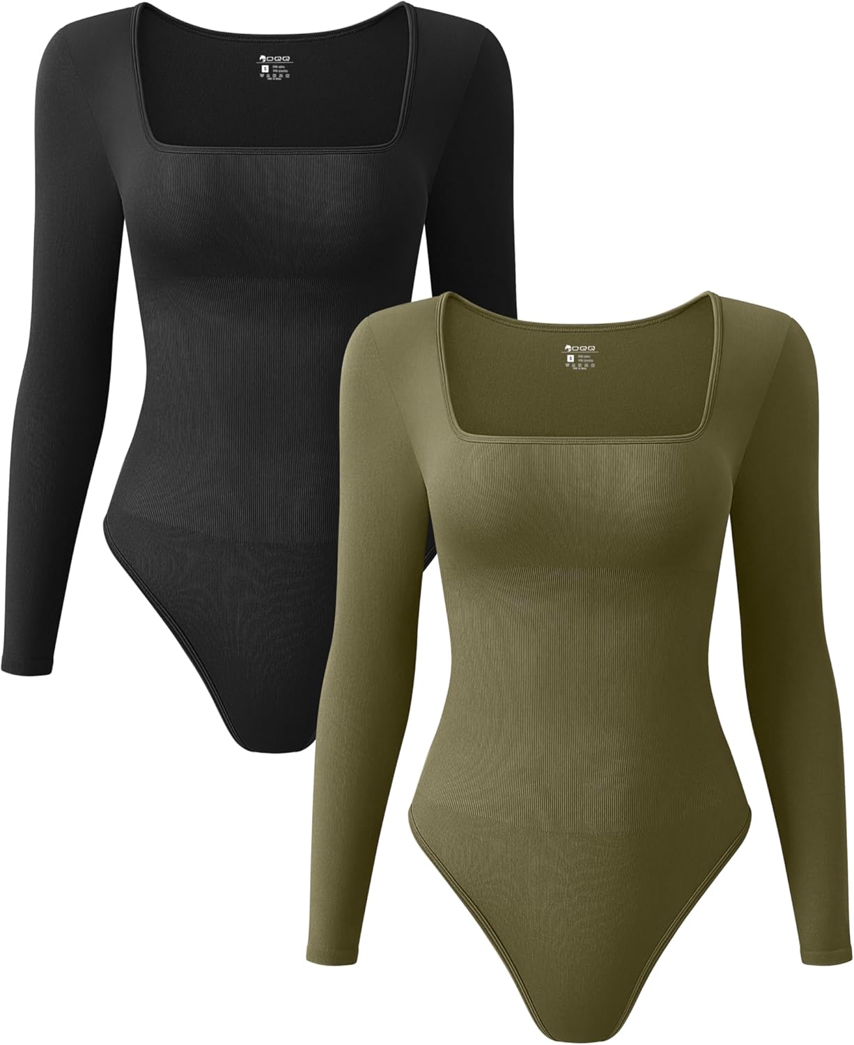 OQQ Women's 2 Piece Bodysuits Sexy Ribbed One Piece Square Neck Long Sleeve Tops...