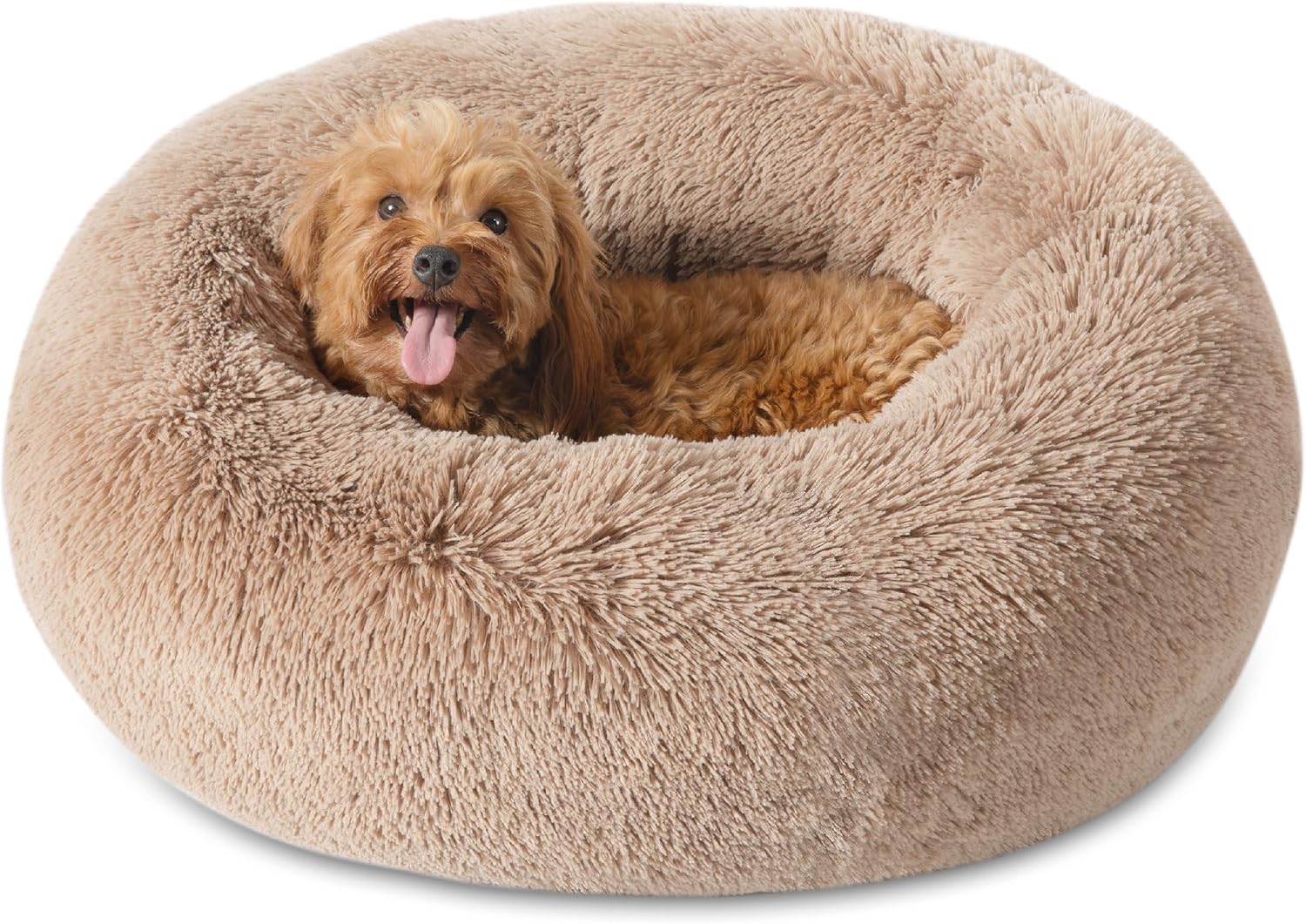 Bedsure Donut Dog Bed Medium - Anti Anxiety Puppy Bed for Small Dogs, Fluffy Cal...
