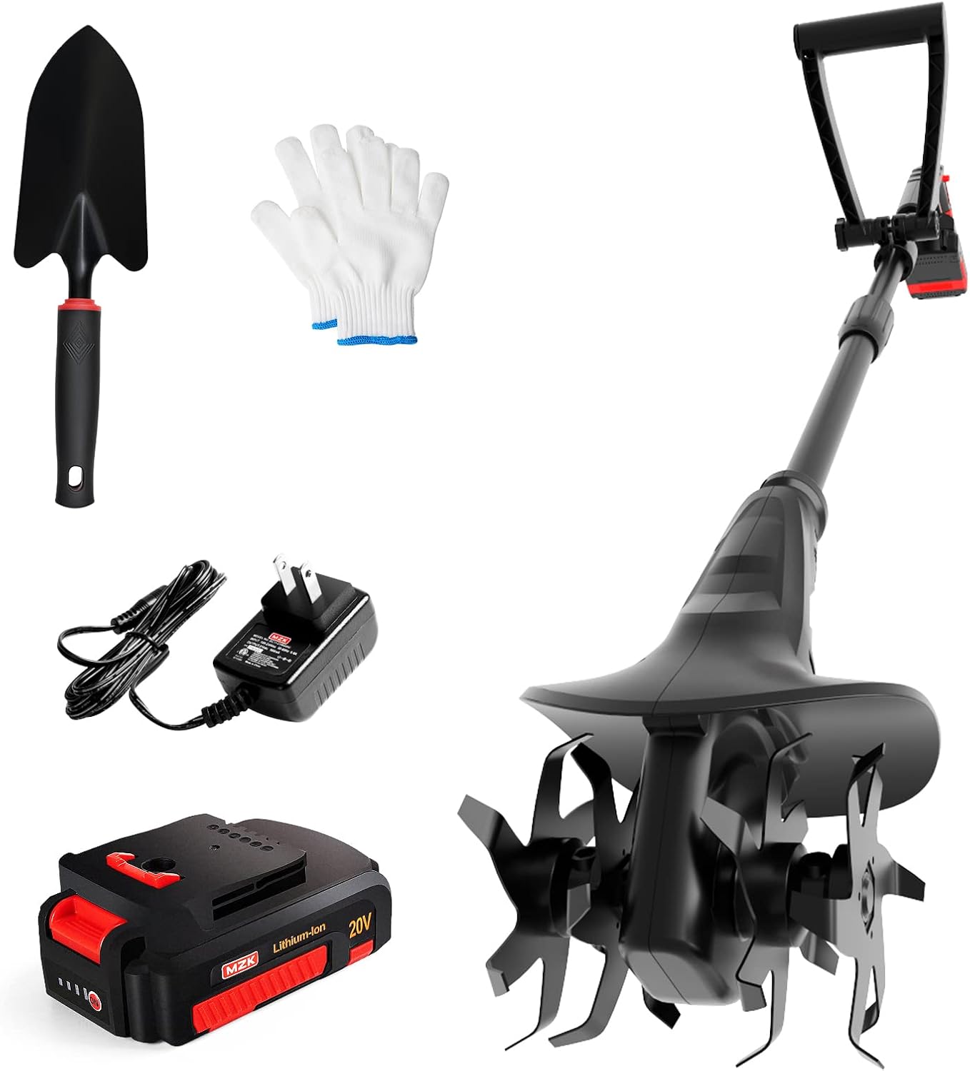 MZK 20V Cordless Tiller Cultivator with 24 Steel Tines,7.8-inch Wide Battery Pow...