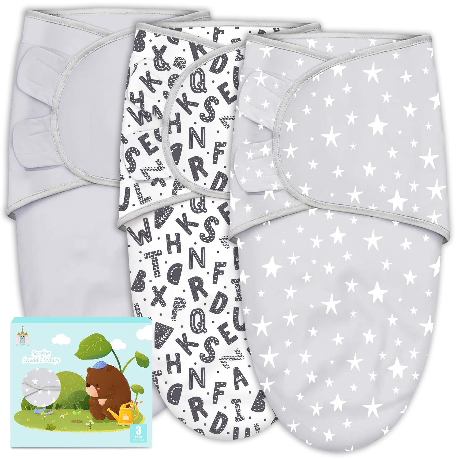 Cute Castle 3-Pack Baby Swaddle Sleep Sacks - Newborn Swaddle Sack - Ergonomic B...