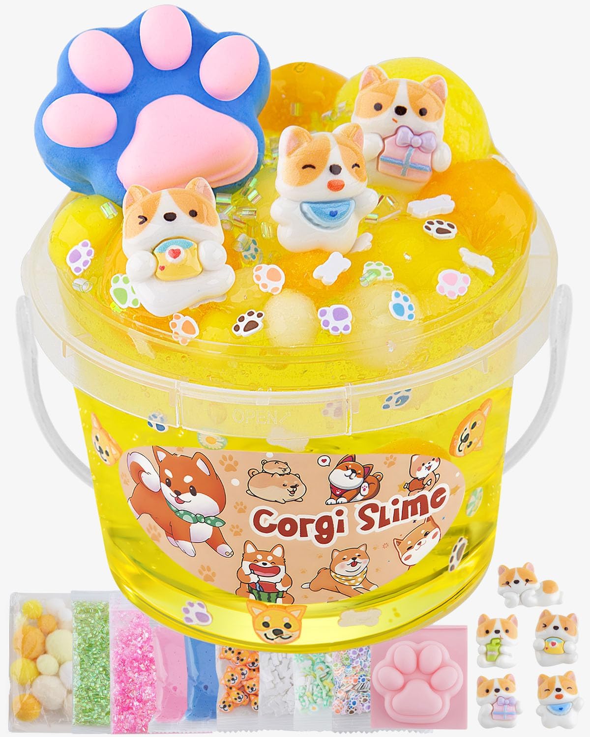 Corgi Yellow Clear Slime Kit, Big Slime Bucket with Slime Clay, 9 Packs of Add-i...