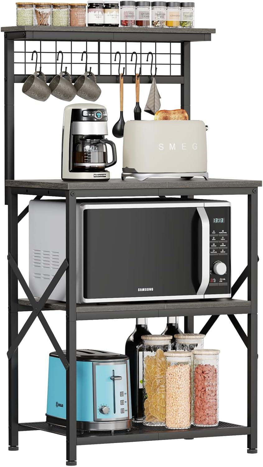 Furologee Kitchen Bakers Rack, Microwave Stand with Storage 4 Tiers, Coffee Bar...