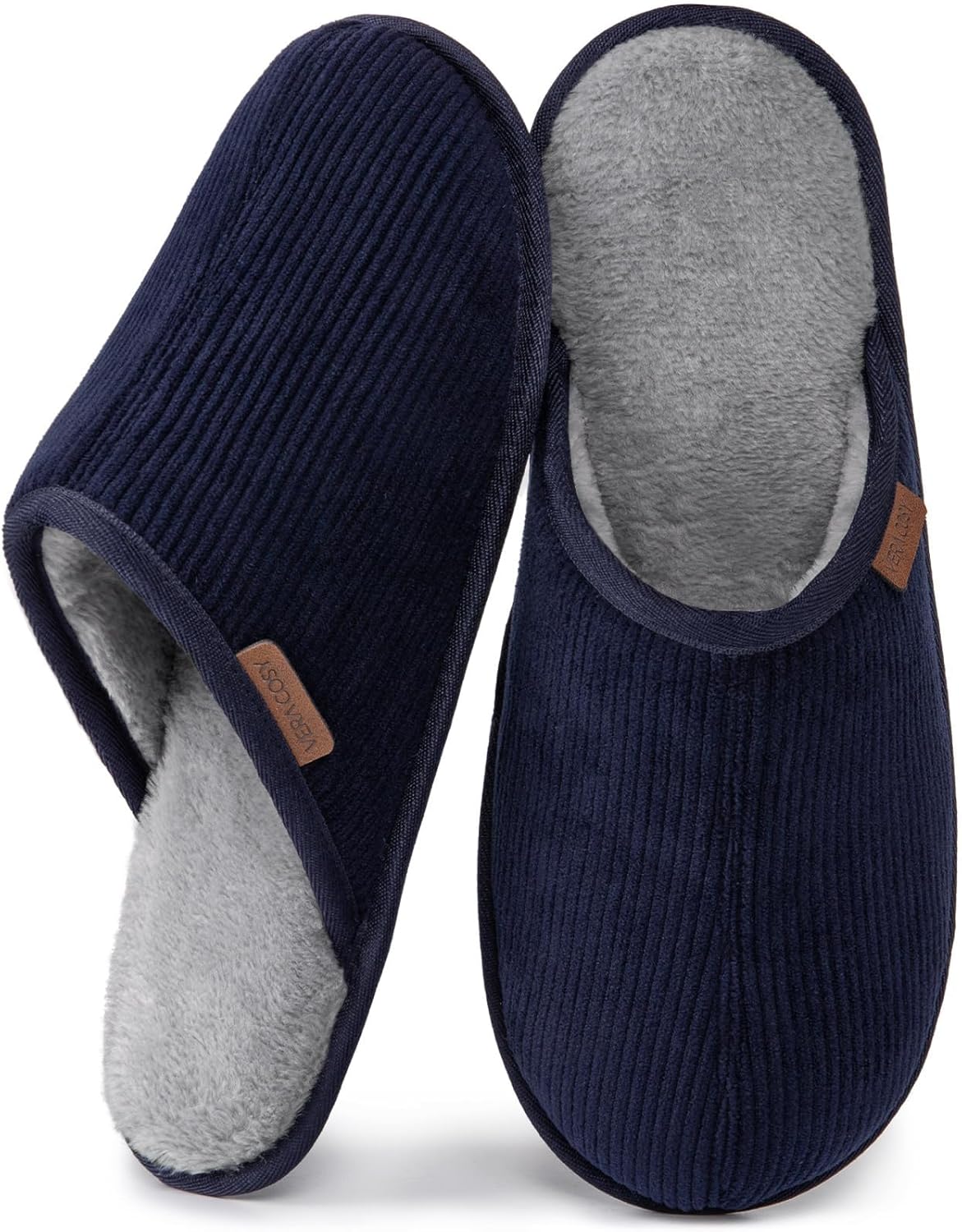 VeraCosy Men's Corduroy Scuff Slippers Soft Comfy Memory Foam Non-slip Indoor Ho...