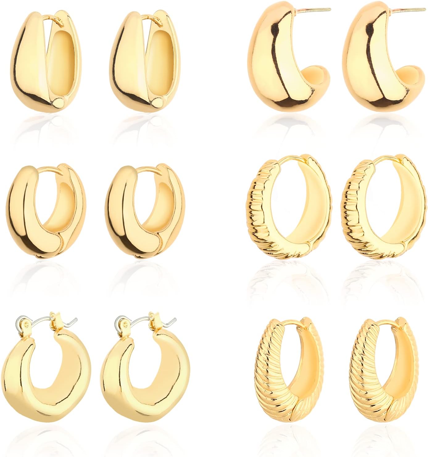 Wgoud Chunky Hoop Earrings Set 14K Gold Hoop Earrings for Women Hypoallergenic,...